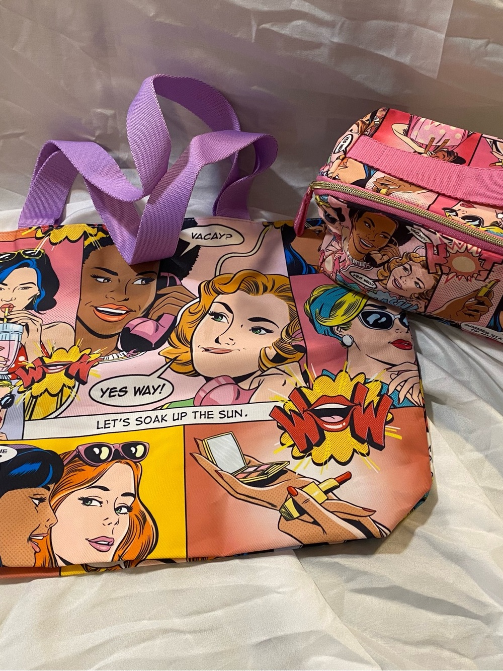 Estee Lauder Pop Art Cosmetic Tote & Pouch in Pink, Purple, Yellow